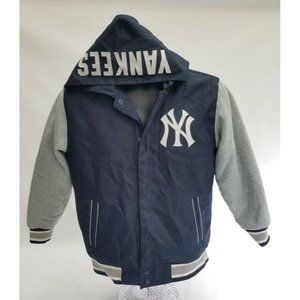 New York Yankees JH Design Two Tone Reversible Denim Fleece Hooded Jacket Size ?